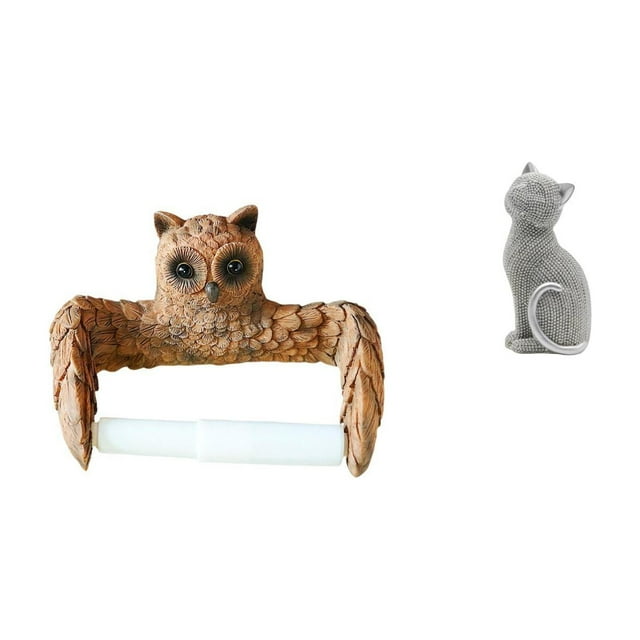 Portarollos de papel higiénico con forma de búho y gato, organizador de toallas, escultura de resina de animales de dibujos animados, figura decorativ