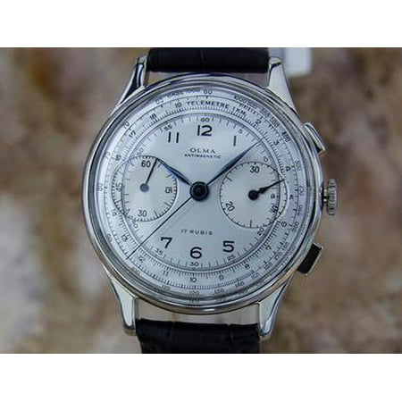 Olma Swiss Made Rare 1950s Men's Rare Stainless Steel Chronograph Watch
