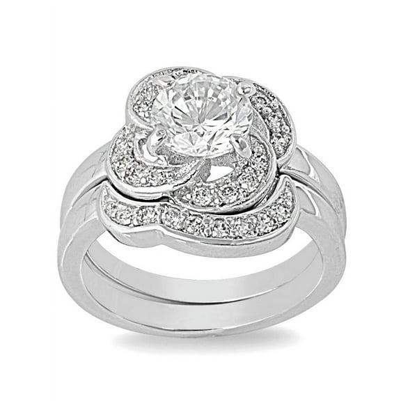 Flower Stackable Bridal Cubic Zirconia Ring Sterling Silver 925