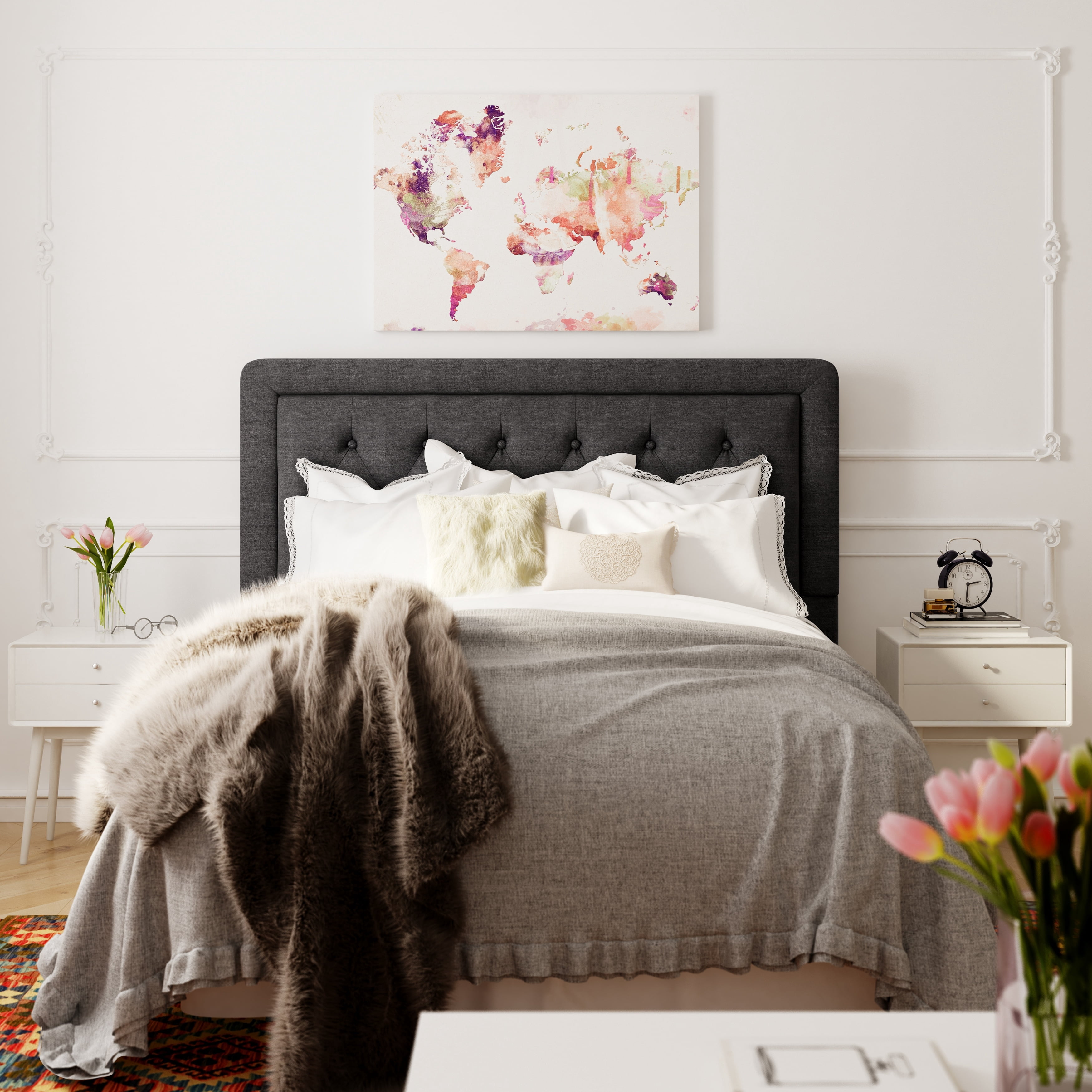 Millwork Holdings,. Co Inc Elle Decor Amery Tufted Upholstered Headboard, King Grey