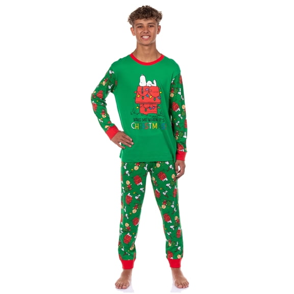 Peanuts Snoopy Pajamas Wake Me When It's Christmas Adult Tight Fit Sleep Set