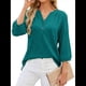 thumbnail image 2 of Blusas Elegantes e Informales para Mujer, Camisetas de 3/4 con Cuello en V y Puños Fruncidos. Azul Pavo Real M, 2 of 10