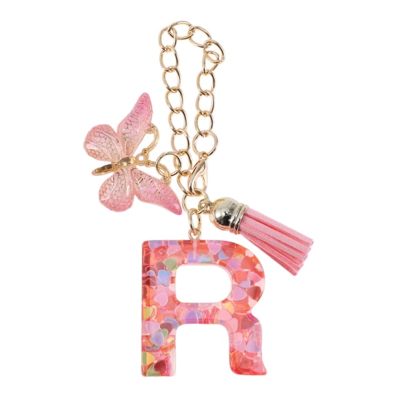 Unique Bargains 1 Pc Heart Sequin Letter R Butterfly Tassel Pendant Water Cup Pendant Pink Metal Resin