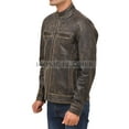 thumbnail image 4 of Men’s Distress Black Vintage Café Racer Genuine Leather Jacket, 4 of 6