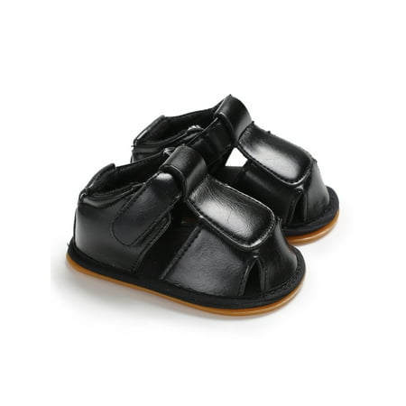 

Colisha Toddler Kids Sandals First Walkers Crib Shoes Soft Sole Flat Sandal Summer Magic Tape Shoe Non-slip Black 12-18 months