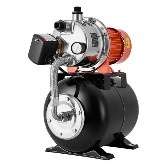 KFFKFF 1.6 HP Shallow Well Pump with Pressure Tank, 120V 1320 GPH, Stainless Steel Jet Pump with 5-Gallon Pressure Tank, Automatic Water Booster System for Home, Garden, Lawn