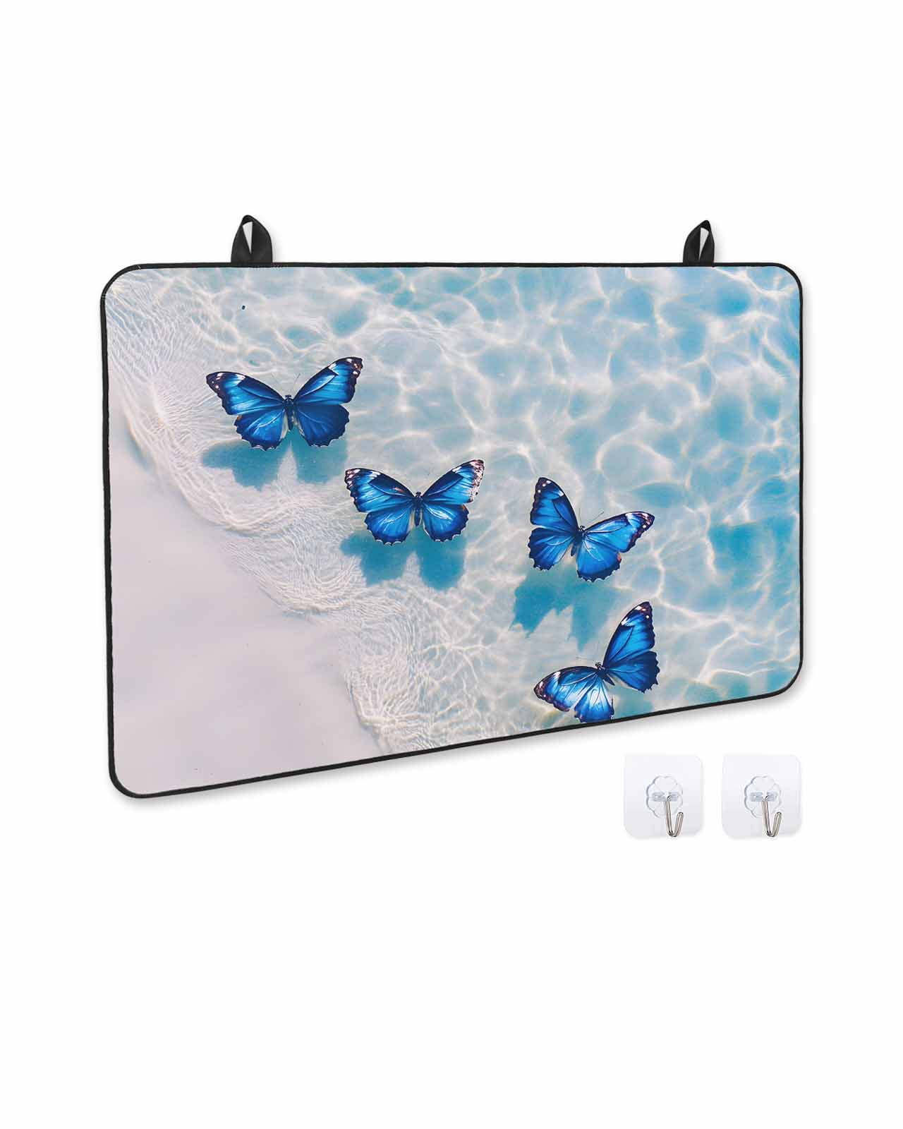 nqOlkjepod Large Induction Cooktop Protector Mat 24"x21", Blue Butterfly Coastal Stove Top Covers for Electric Stove, Summer Beach Ocean Wave Stove Burner Cover Mats, Glass Top Stove Cover