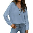 thumbnail image 1 of Women‘s V Neck Hoodies Half Button Raglan Sleeve Sweatshirt Drawstring Pullover Tops, 1 of 5