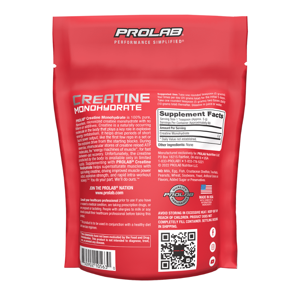 Prolab Nutrition Creatine Monohydrate Micronized Powder, Unflavored (300g, 60 Servings)