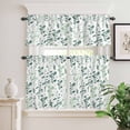 thumbnail image 2 of 3 Piece Kitchen Curtains and Valances Set Sage Green Botanical Cafe Curtains 24 Inch Length Watercolor Spring Floral Summer Leaf Valance & Tier Curtain for Living Room Bedroom 54"x18"+27"x24"*2, 2 of 6