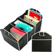 Car Trunk Organizer Cargo Organizer Folding Caddy Storage Collapse Bag Bin for Car Truck SUV 3 Section Collapsible Storage Box Black Podofo