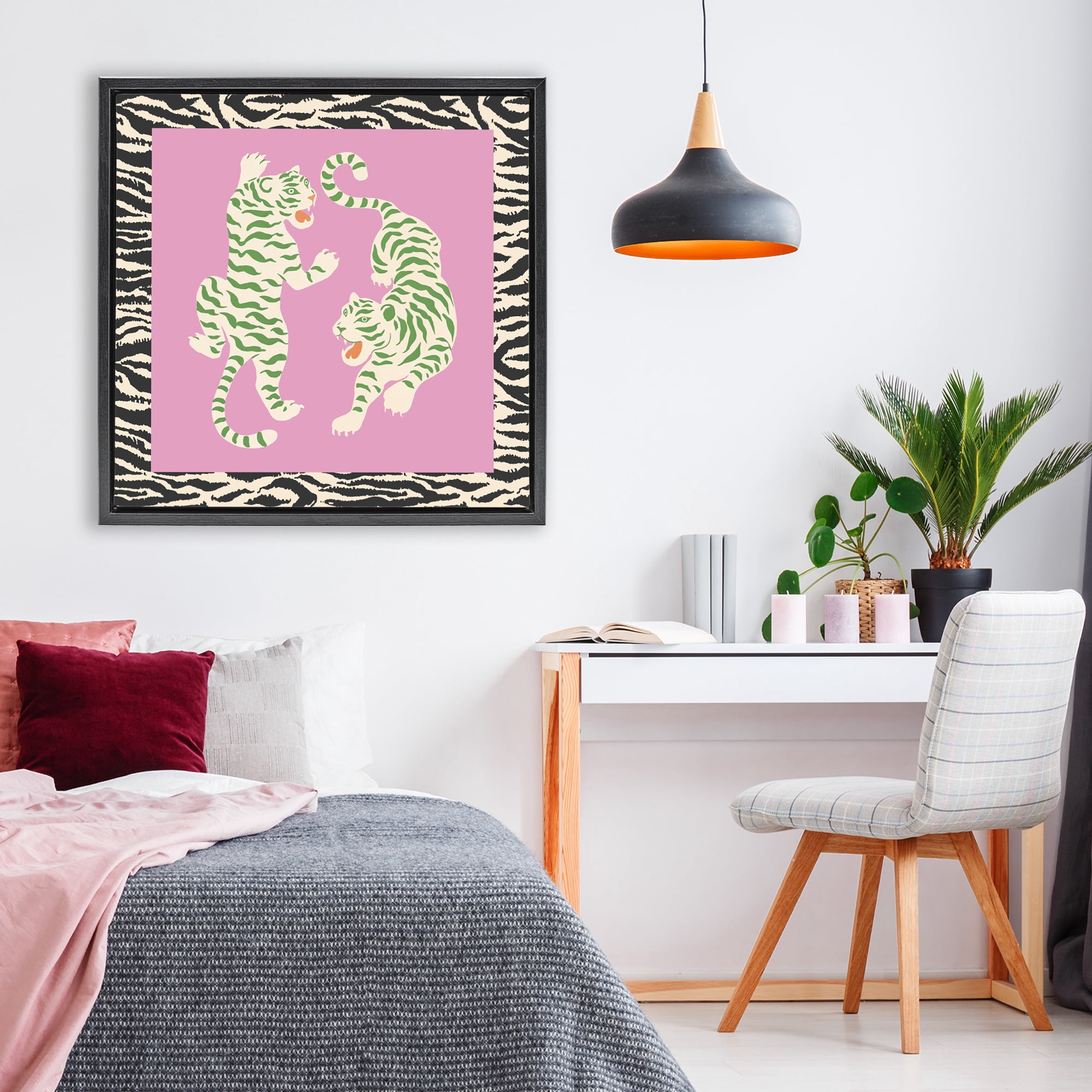Stupell Industries Purple & Green Twin Tigers Black Framed Floater Canvas Wall Art, design by Karolina Sato