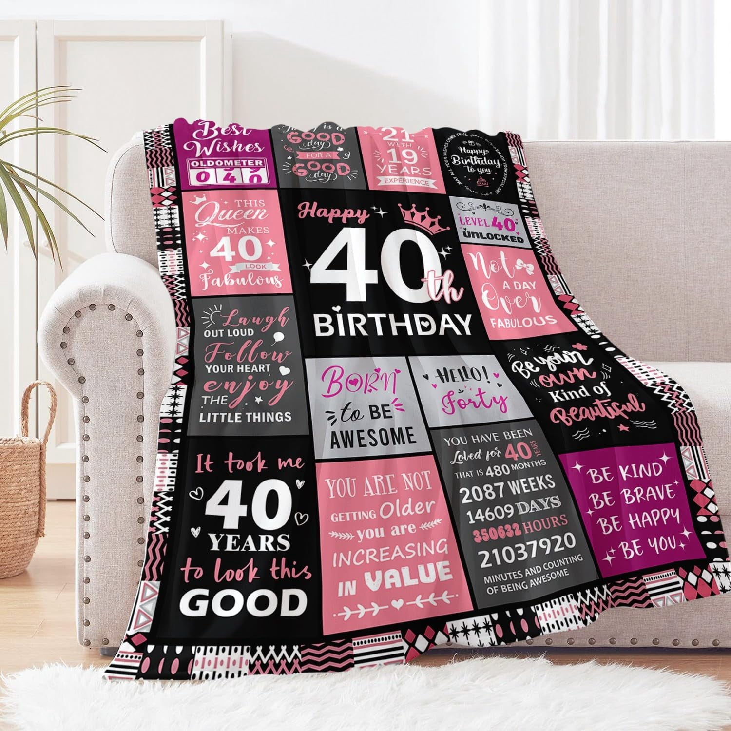 40th Birthday Gifts for Women - 40th Birthday Decorations for Women - 40 Year Old Bday Gifts - Happy 40TH Bday Gift Ideas for 40 Year Old Woman - 1985 Decoration Throw Blanket