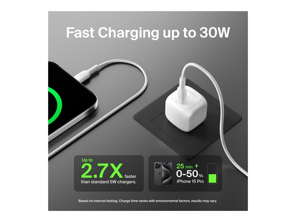 Chargeur mural cube USB-C® Belkin BoostCharge avec PPS 30 W - Blanc