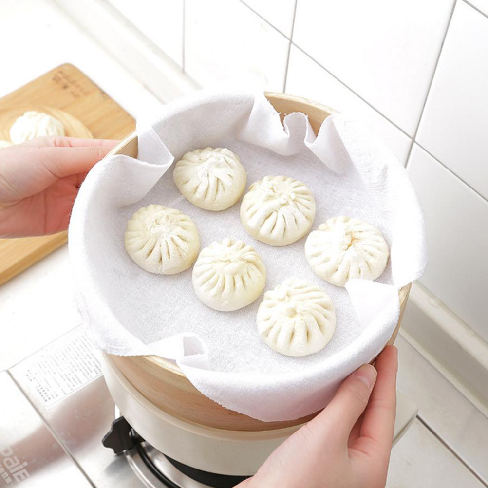 12pcs Household Cotton Steamer Cloth Reusable Non-stick Cloth Steamed Bun  Steamer Pads for Steaming Dumplings Buns (White) 