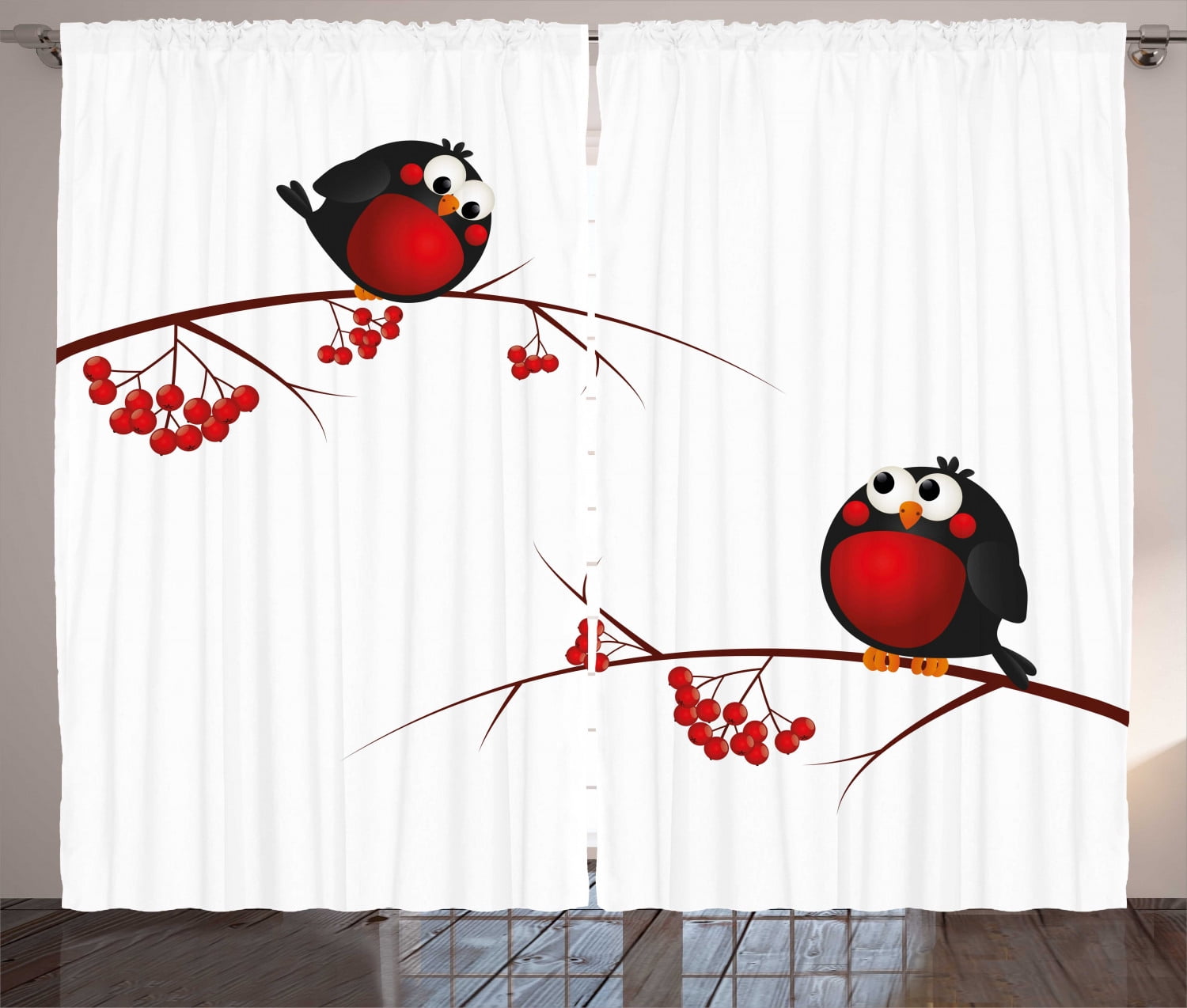 Rowan Curtains 2 Panels Set Cute Kids Themed Cartoon Style Birds