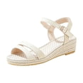 thumbnail image 4 of Rokment Womens Linen Wedge Sandals Bohemian Beach Summer Breathable Straw Espadrilles Platform Dressy Shoes for Ladies Vacation White Size 6, 4 of 5