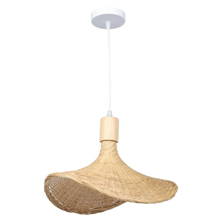 

1pc Chinese Style Bamboo Craft Hanging Light Straw Hat Shaped Ceiling Light