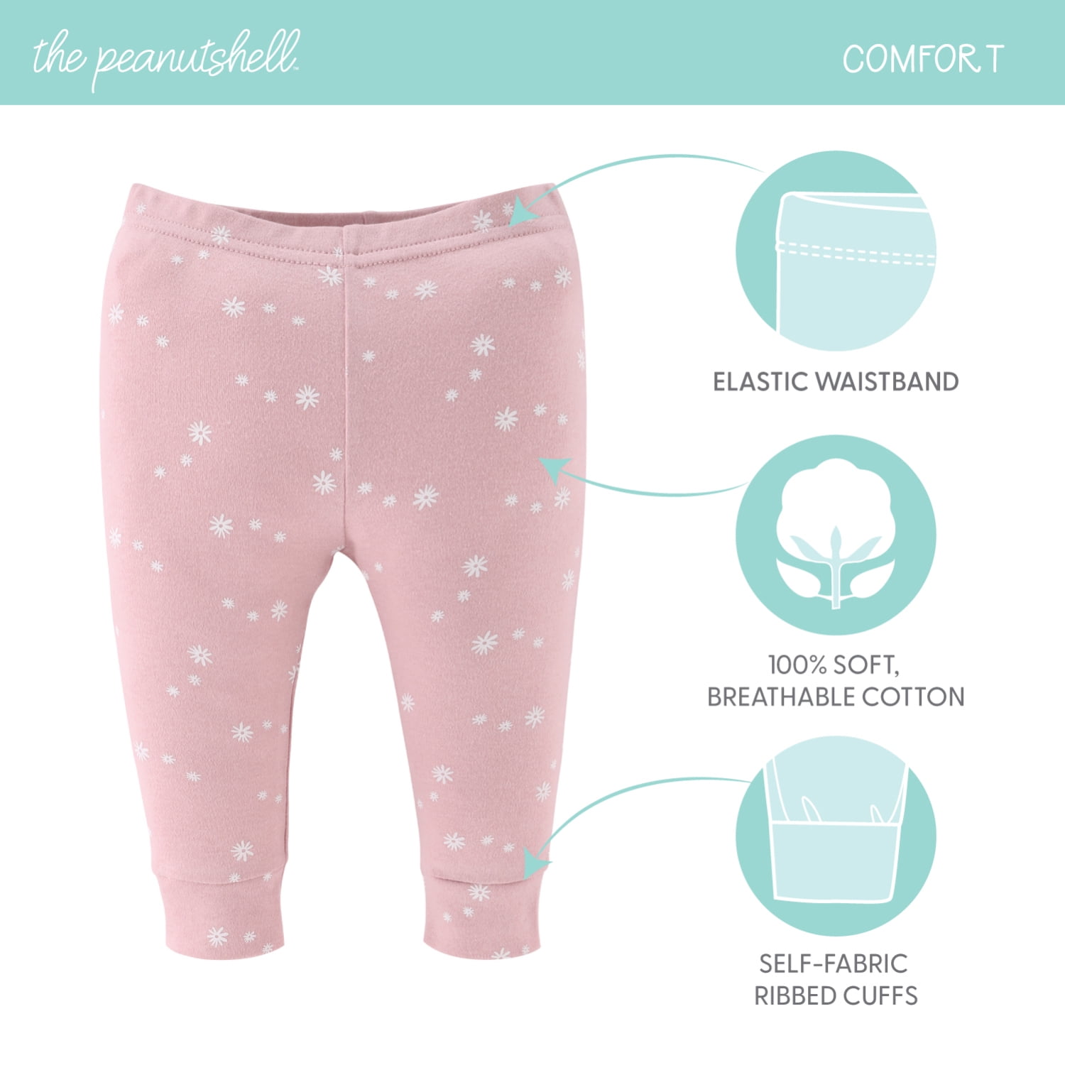 The Peanutshell Baby Girl Pants, Cotton Pull On Pants for 18-24 Months Old, Butterfly Kisses, 5-Pack