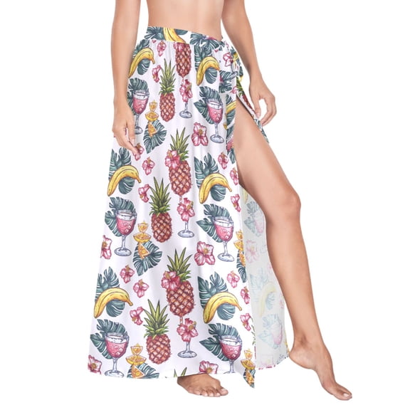 Women Sarong Wraps Pineapple and Palm Leaves Swimsuit Beach Pareo Bikini Coverups Skirt M