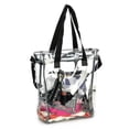 thumbnail image 2 of K-Cliffs Heavy Duty Clear Tote Bag, See Through Messenger Bag, Durable 0.5mm Vinyl, Transparent Work Bag, School Bookbag w/ Cell Phone Pouch, & Pencil / Makeup Case, Black, 2 of 10