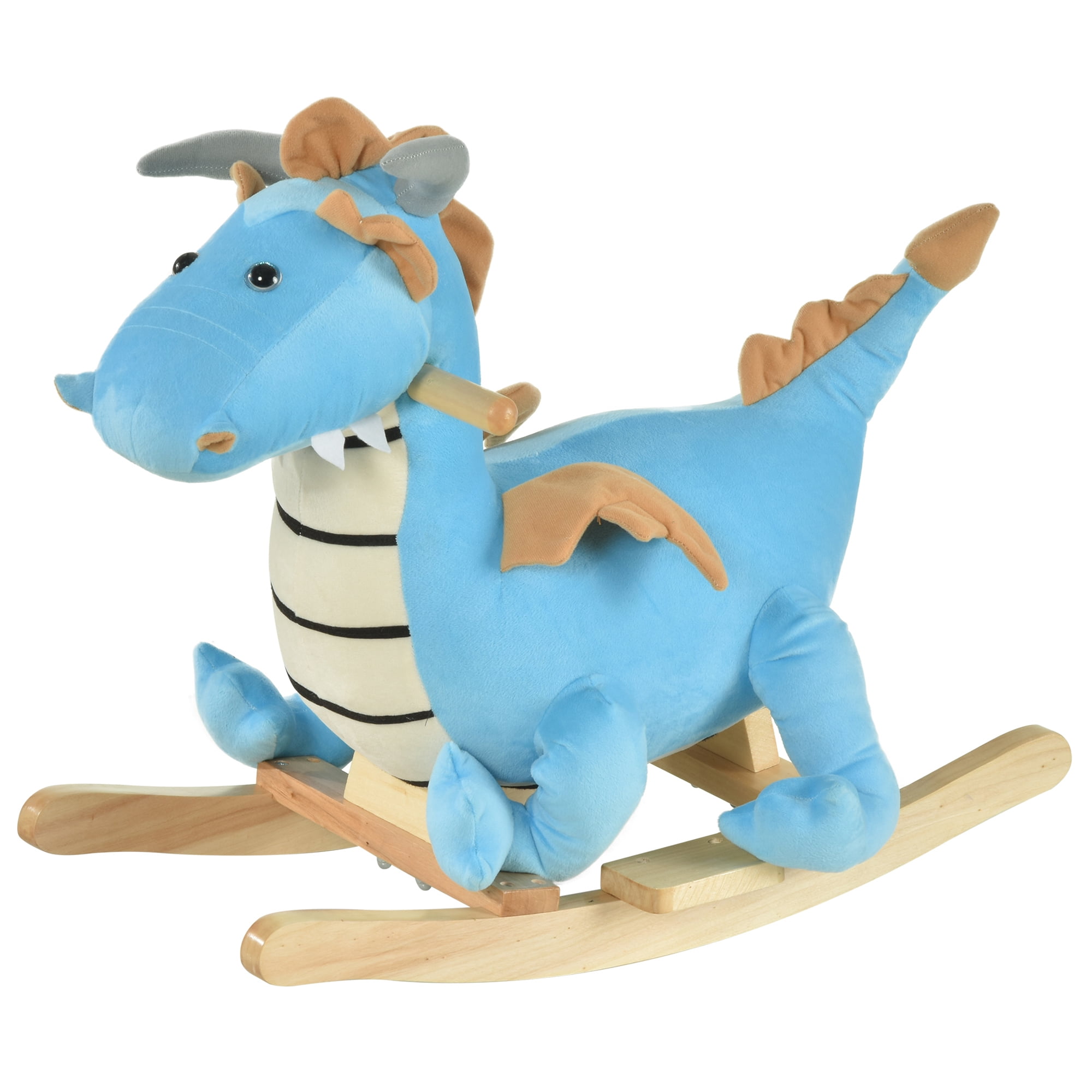 Rocking Horse Dinosaur Ride, Plush and Wood Construction with Steel Frame, Realistic Sounding Toy for Ages 18-36 Months, Blue Color, 9.25 x 4.92 x 7.58 in, for Nursery or Playroom