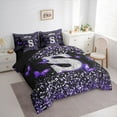 thumbnail image 3 of Feelyou Initial S Letter Twin Bedding Sets 7-Piece, Sequin Print Monogrammed Bedding Comforter Set, Dreamy Purple Butterfly Reversible Sheet Sets, Lightweight Room Decor, 3 of 7