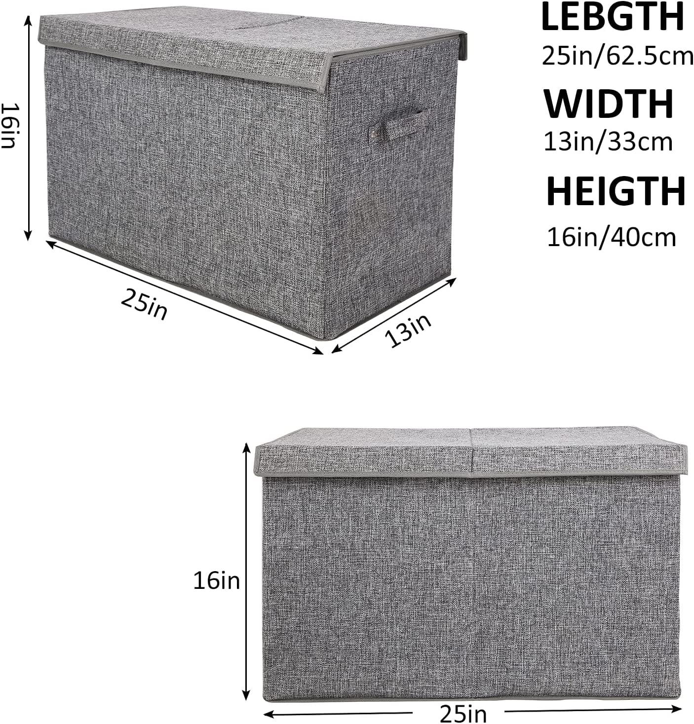Large Toy Box Chest with Lid, Collapsible Sturdy Toy Storage Organizer Boxes Bins Baskets for Kids, Boys, Girls, Nursery, Playroom, 25"x13" x16" (Linen Gray)