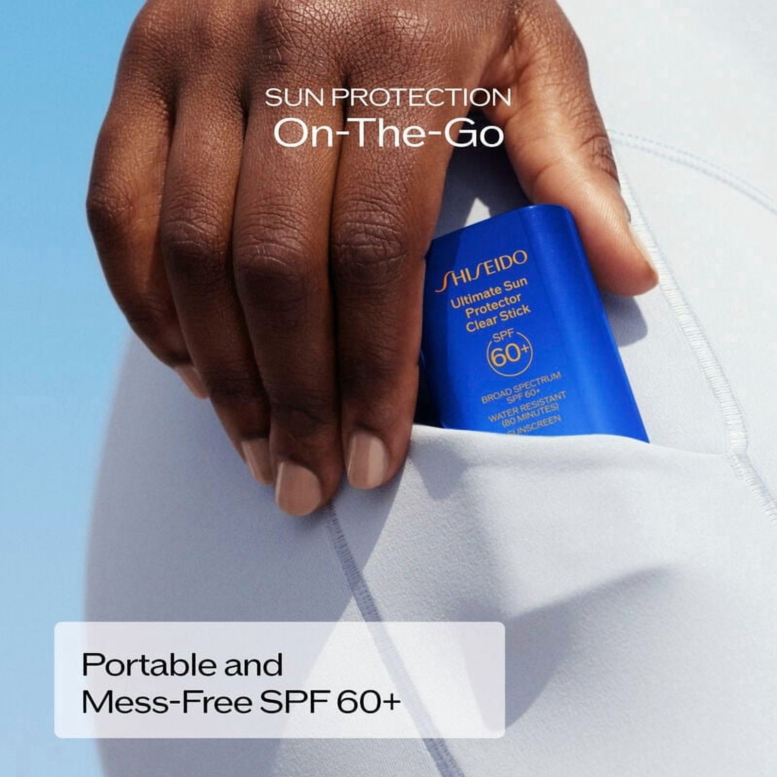 Shiseido Ultimate Sun Protector Clear Stick SPF 60+, Invisible Broad Spectrum Face Sunscreen, Wear Under & Over Makeup, Lightweight Formula - All Skin Types, 20g REGULAR Size