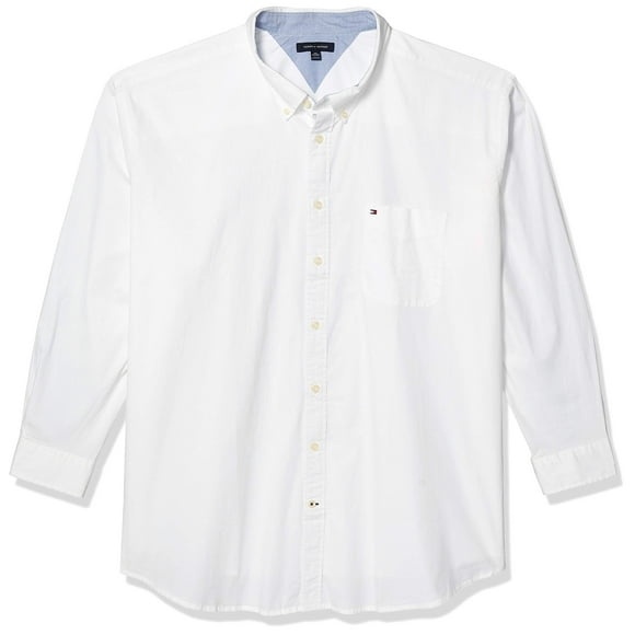 Tommy Hilfiger Men's Big and Tall Long Sleeve Button Down Shirt in Classic Fit, Bright White, 3XL-TL