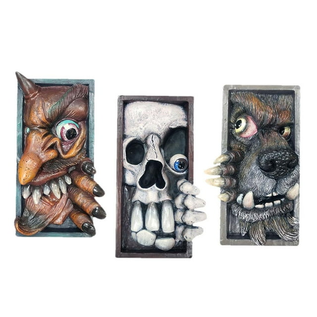 3x Sujetalibros con Cara de Que Mira Furtivamente El Ornamento de La de La Escultura de La Estantería