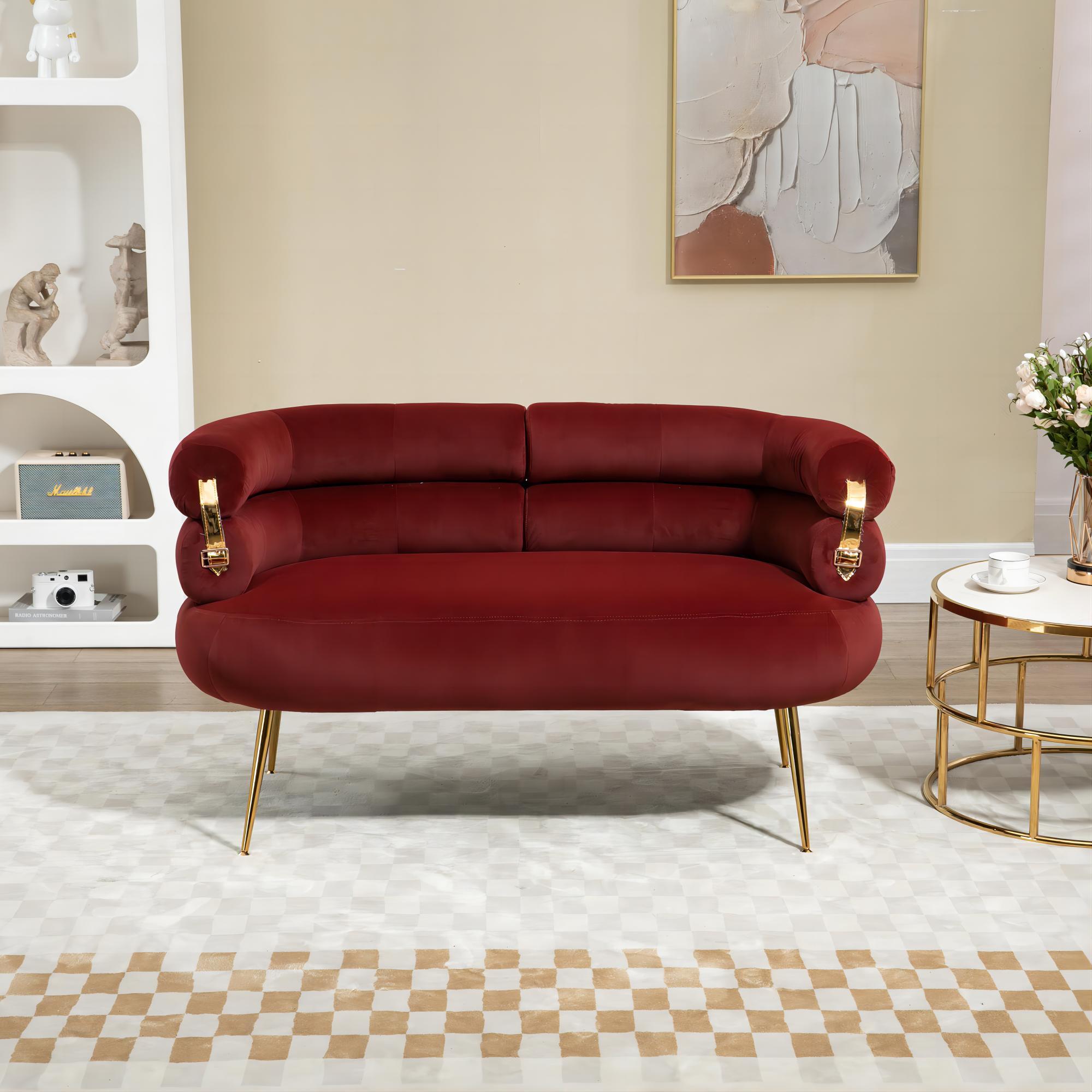 DEALTOPS Velvet Accent Chair Modern Upholstered Armchair with Metal Frame for Living Room-Wine Red