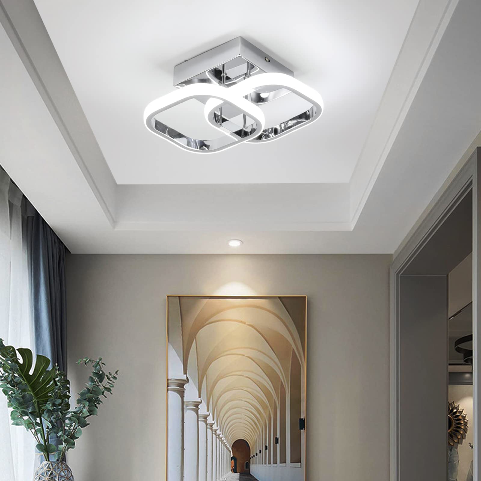 ADISUN Led Ceiling Light Fixtures Square Modern Led Ceiling Lamp Flush Mount Lighting Fixture for Living Room Bedroom Kitchen Bathroom 6000K, Chrome