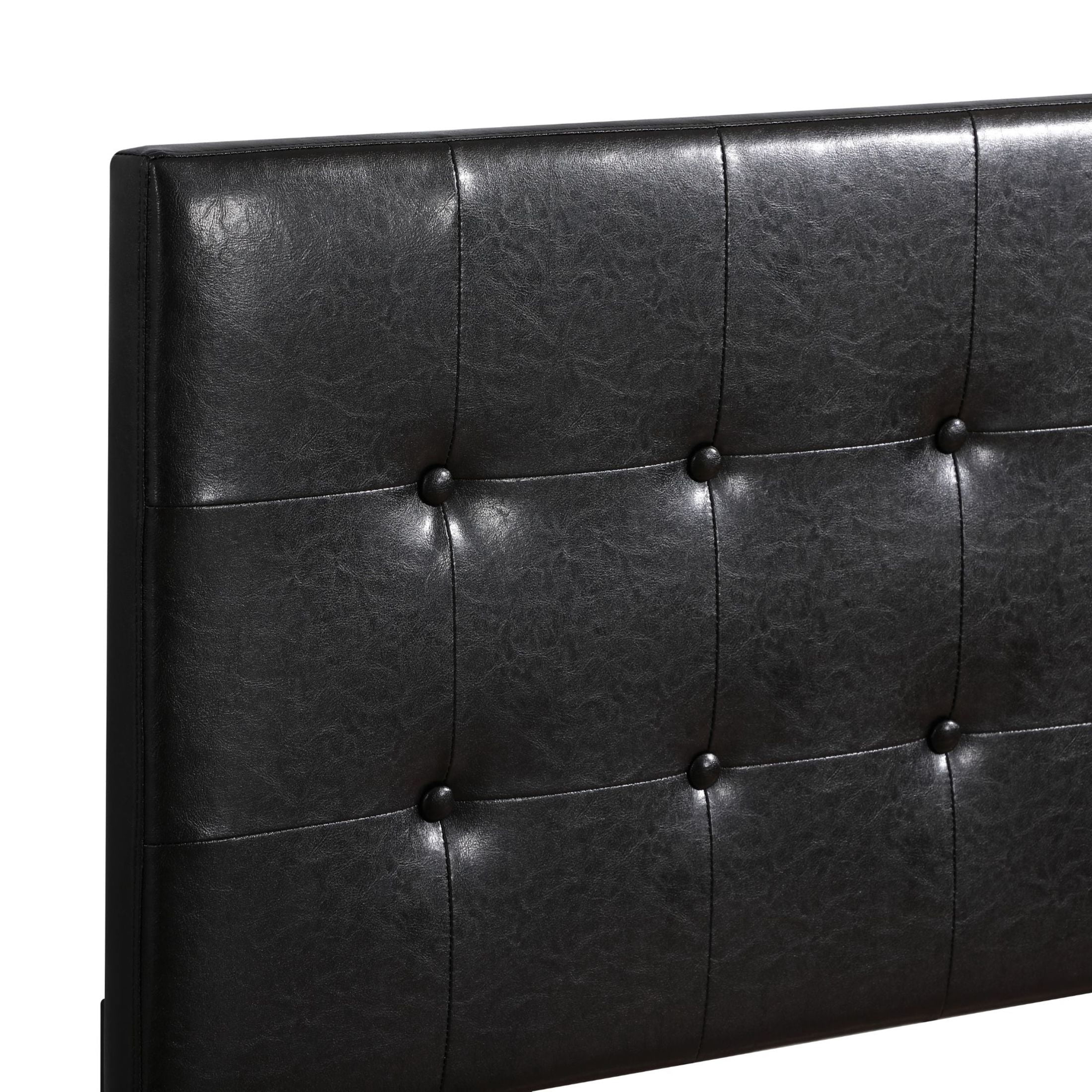 Noble House Contemporary Full Upholstered Bed with Tufted Headboard, Wood Frame, Black