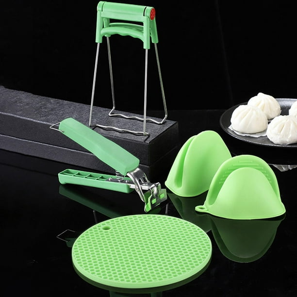 Juego Antiescaldaduras de Cocina Multiusos, Que Incluye Soporte para Platos, Clip para Cuencos, Agarradera para Ollas, Guantes para Pellizcos Y Asas verde perfecl Clip de tazón