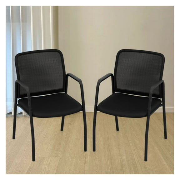 Waiting Room Chairs Set of 2, Office Guest Chairs with Mesh Backrest, Black