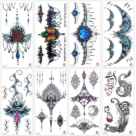 Lady Up 8 Sheets Temp Body Art Lower Back Temporary Tattoos Fantasy Fake Tattoo for Women Girls Adult Butterfly Flower Waterproof
