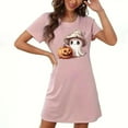 thumbnail image 2 of Sakmal Cute Sleep Dress for Women Halloween Night dress Pink Ghost and Pumpkin Print Short Sleeve Nightgowns, 2 of 5