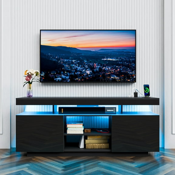TV Stand with LED Lights for TVs up to 65 Inch TV Console Storage Cabinet Entertainment Center