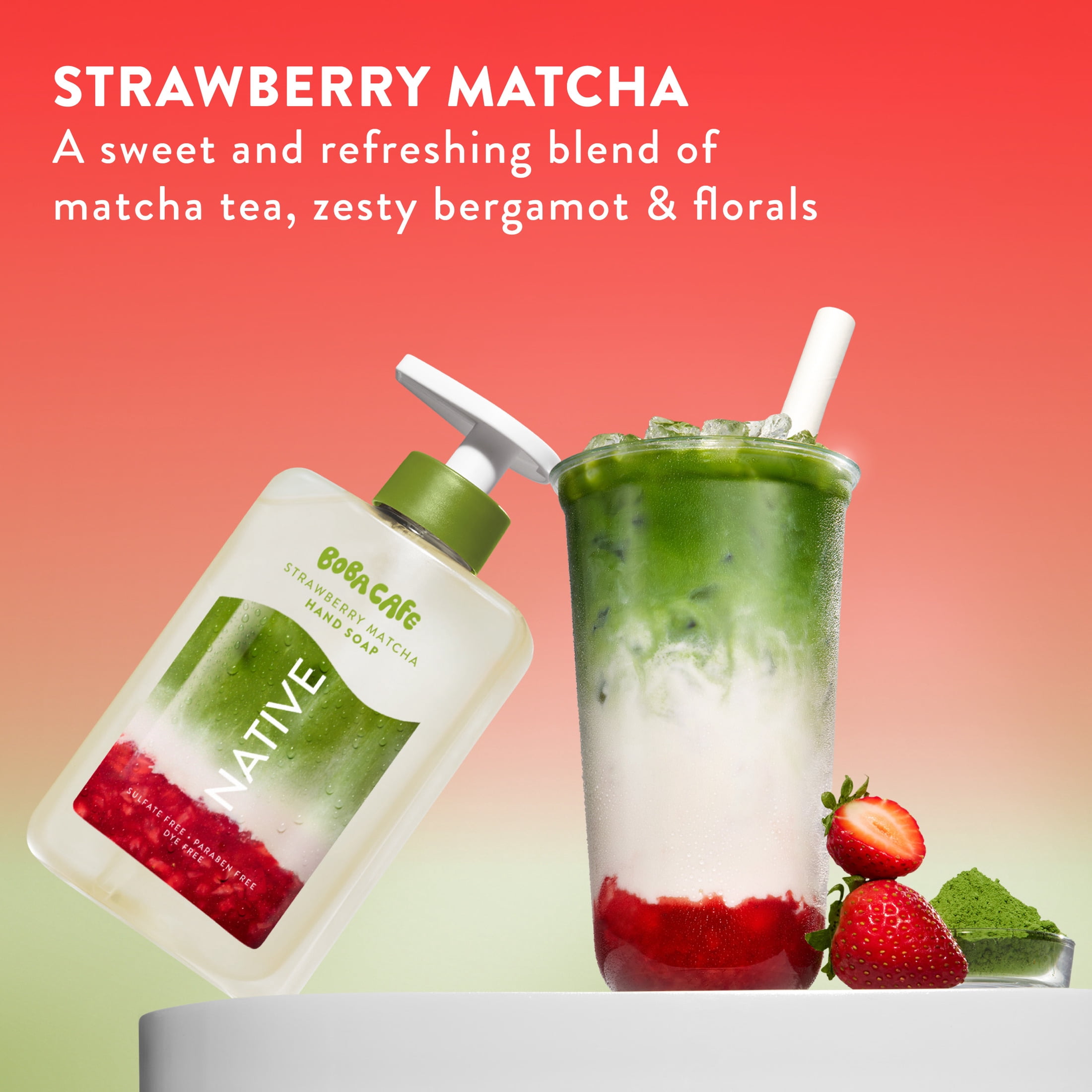 (6 pack) Native Liquid Hand Soap, Limited Edition Strawberry Matcha, Sulfate Free Hand Soap, Boba Café, 13 fl oz
