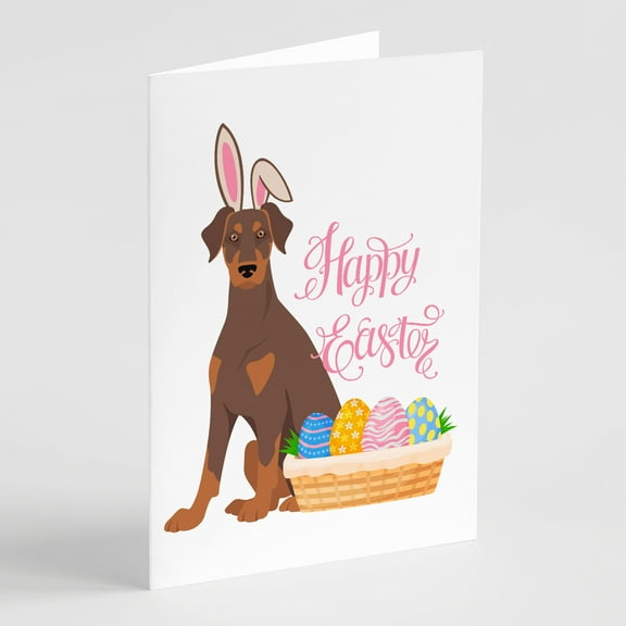Natural Ear Red and Tan Doberman Pinscher Easter Greeting Cards and Envelopes Pack of 8 7 in x 5 in