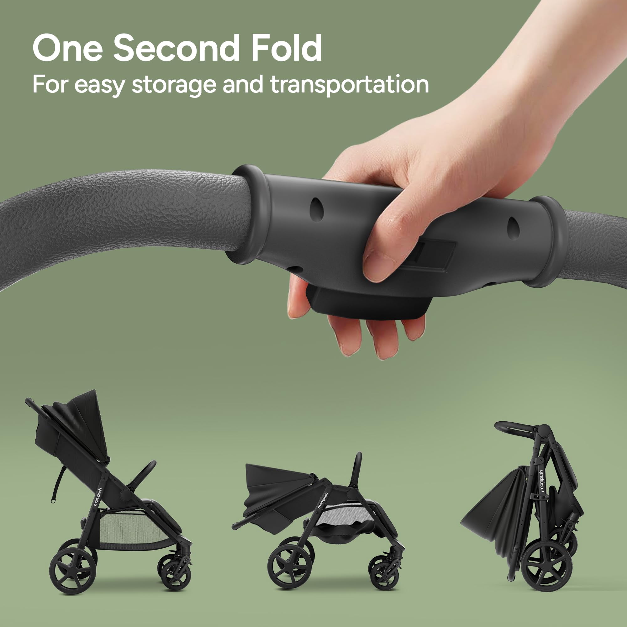 Mompush Nova Baby Stroller, Spacious Seat, Extra-Large UPF 50+ Canopy, Black, 22LB, Unisex