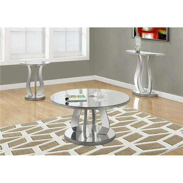 36 In Dia Brushed Mirror Coffee Table, Contemporary Silver Mirrored Coffee Table