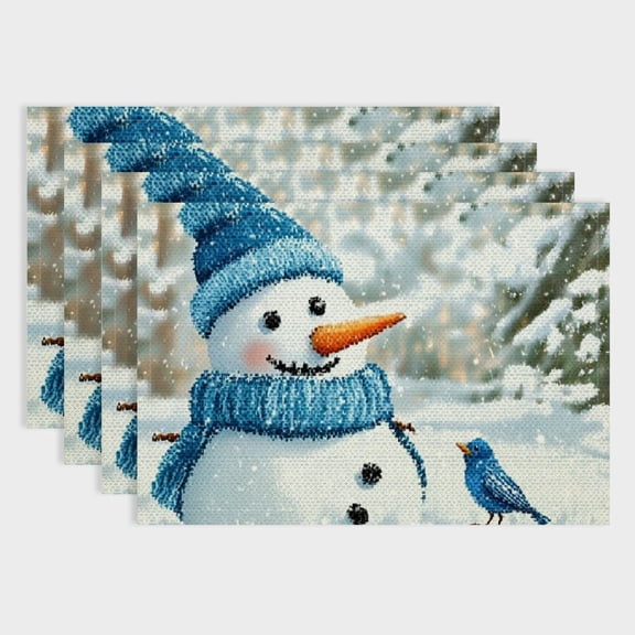 Creowell Blue Christmas Placemats Set of 4, Let it Snow Wipeable Winter Table Mats for Party Kitchen Dining Decor 18x12in