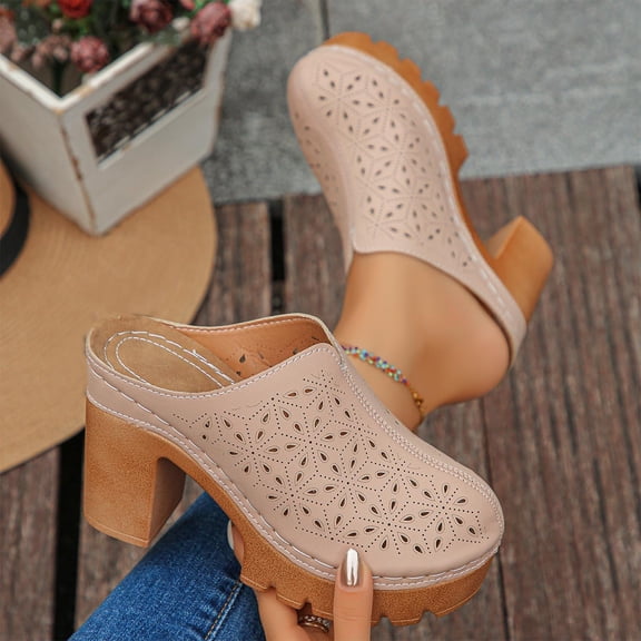 Summer Women's sandals Casual Solid Color Closed-Toe High Heels Heel Slippers Summer Slippers Size 9 - Khaki