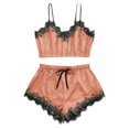 thumbnail image 2 of Womens Pajamas Set Plus Size Trendy V Neck Sleeveless Strap Nightwear Lace Trim Satin Cami Top Sleepwear Orange M, 2 of 3