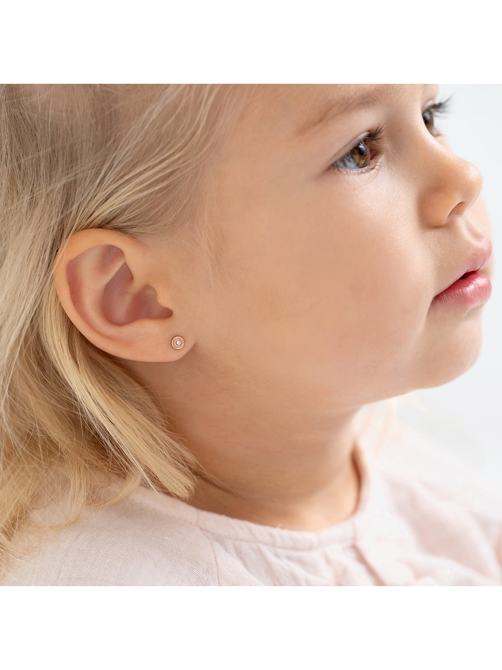 14k Gold Pink Donut Baby / Toddler / Kids Earrings Safety Screw Back Enamel