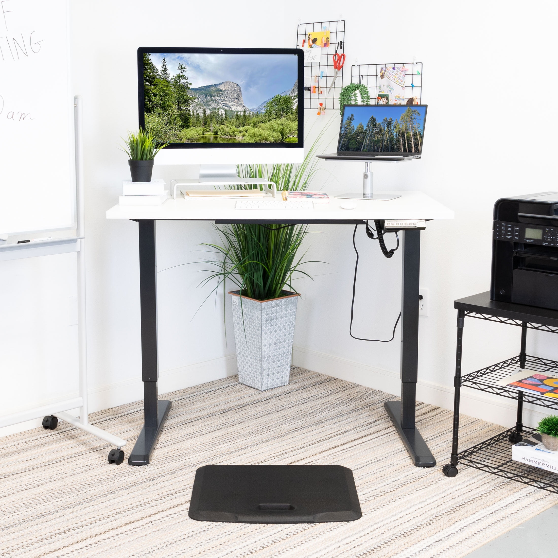 Mount-It! Electric Sit-Stand Black Desk Frame with White Tabletop