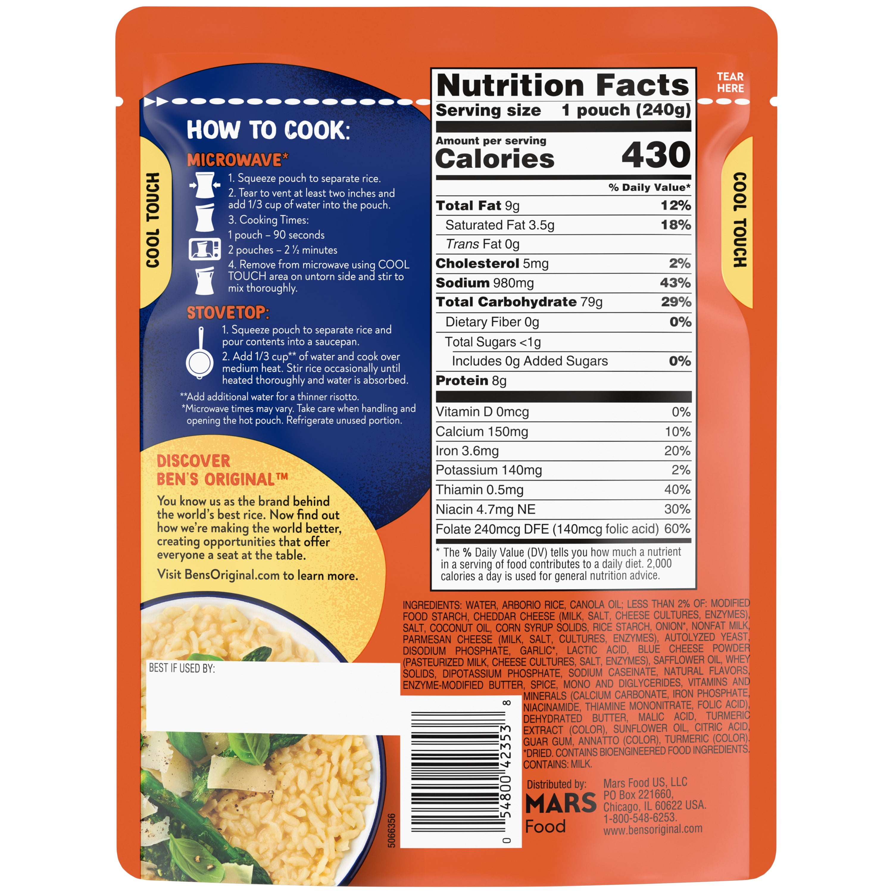 (6 pack) BEN'S ORIGINAL Ready Rice Cheese Risotto Flavored Rice, Easy Dinner Side, 8.5 oz Pouch
