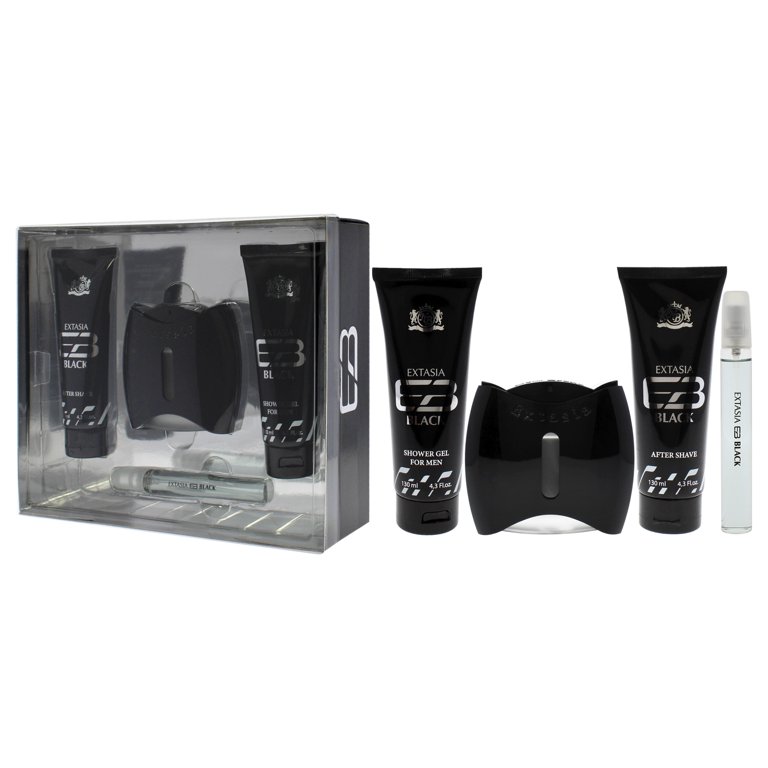 New Brand Prestige Extasia Black , 4 Pc Gift Set 3.3oz EDT Spray